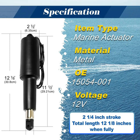 12V Boat Trim Tab Actuator With Two And A Quarter Inch Stroke OE Replacement 15054-001 metal specification image