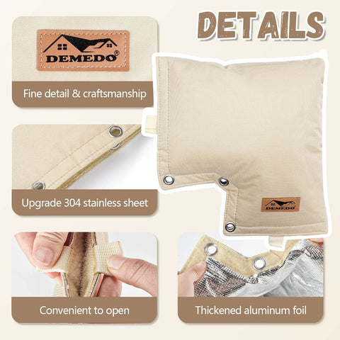 Backflow preventer cover in beige, insulated pouch for irrigation valve; Demedo patch, 304 stainless sheet, easy-open