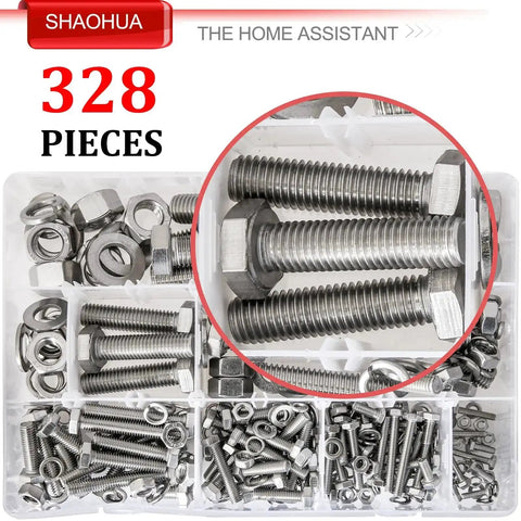 M3 M4 M5 M6 M8 M10 M12 Metric Stainless Steel Bolts And Nuts Kit 304 A2-70 Heavy Duty Flat Hex Head Screws With Nuts Gaskets