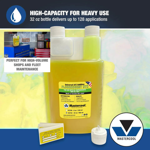 Universal UV Dye for R-1234yf Hybrid and CO2 AC Systems 32 Oz Bottle with label and cap