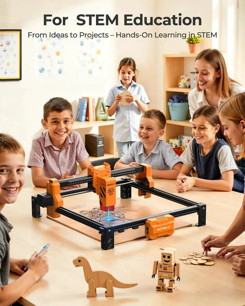 Kids and teacher using Ultra Powerful 7000mW Laser Engraver And Cutter With 300 By 300 Mm Working Area in classroom