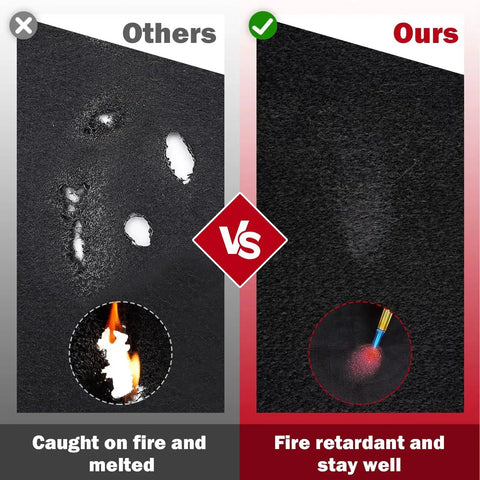 Comparison of Carbon Fiber Welding Blanket Heat Shield 1800F Fireproof 20-Inch By 20-Inch versus other material showing fire resistance.