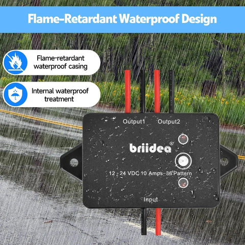 Versatile Flasher Module With 36 Modes, One Button Quick Change, waterproof 10 Amp 12-24V DC module shown in rainy conditions