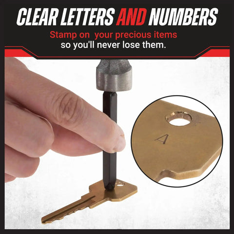 Using 36 Piece Letter And Number Steel Punch Stamp Set With Wood Storage Case For Metal Leather And More on a key
