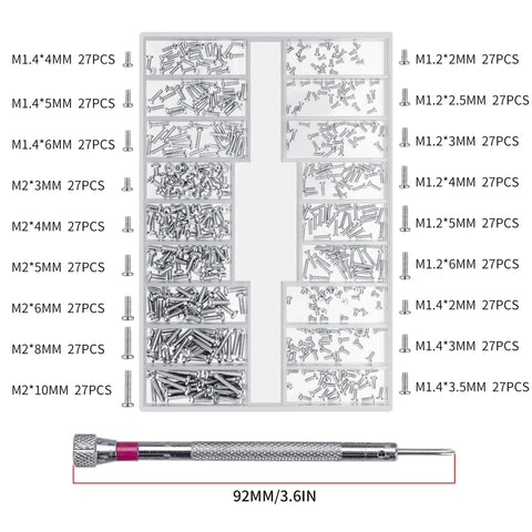 Bulk 500 Pcs Laptop Screws Set In M1.2 M1.4 And M2 Tiny Micro Screws with storage box and screwdriver for electronics repair