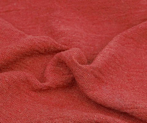Close-up of red linen cotton shop towel fabric, highlighting texture and material for Red Linen Cotton Shop Towels Pack Of 150, 14 By 14 Inches Absorbent Cleaning Rags For Auto Shops, Garages, Industrial Jobs, And Home Use, Reusable Washable Multipurpose Lint Free.