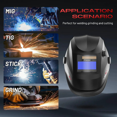 Auto Darkening Welding Helmet With Solar Power 2 Arc Sensors Wide Shade Range 3 To 4 8 To 9 13 For TIG MIG ARC Weld Grinding