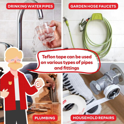 Pro Grade Teflon Tape For Plumbing One Half Inch By Three Hundred Ninety Four Inches Thirty Pack Watertight Pipe Thread Seal For Shower Heads Garden Hose And Leak Repair High Pressure Up To Two Thousand PSI use for various pipes.