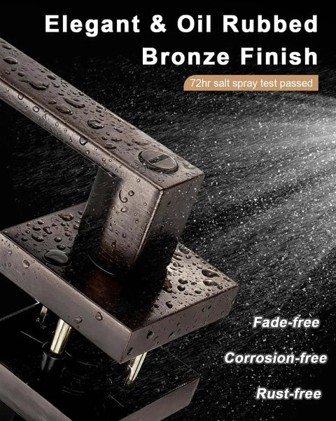 Oil Rubbed Bronze Privacy Door Levers Set For Interior Doors Heavy Duty Flat Square Handlesets with water droplets visible