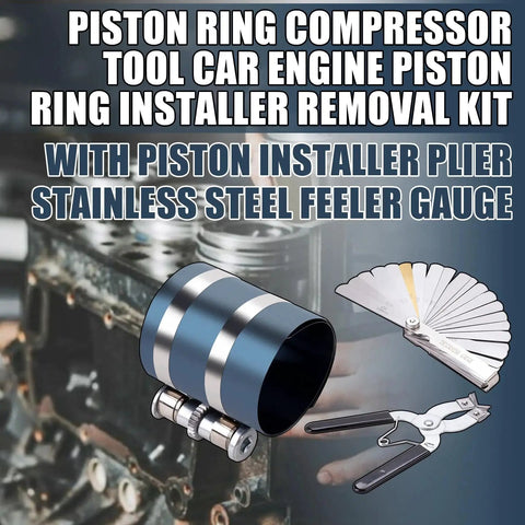 Universal Piston Ring Compressor Tool Set For Cars And Trucks With Adjustable 2-1/8 Inch To 7 Inch Belt Diameter, Piston Installer Plier