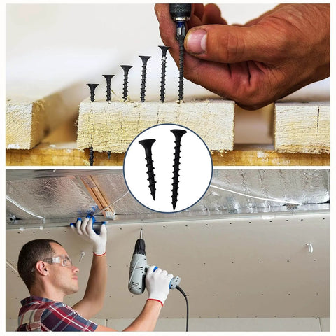 170 Pieces Size 6 1.5 Inch Drywall Screws Set, Black Coarse Thread Wood Sheetrock Screws With Phillips Drive, in use