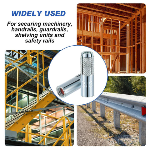 100 Pcs 3/8-16 Concrete Anchors Zinc Plated Carbon Steel Drop-In Anchors With Inner Female Thread Expansion shown with machinery and guardrails