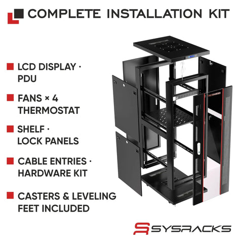 Beefy 32U 19 Inch Server Rack Cabinet With Locking Glass Door and cooling fans assembly view showing parts and features