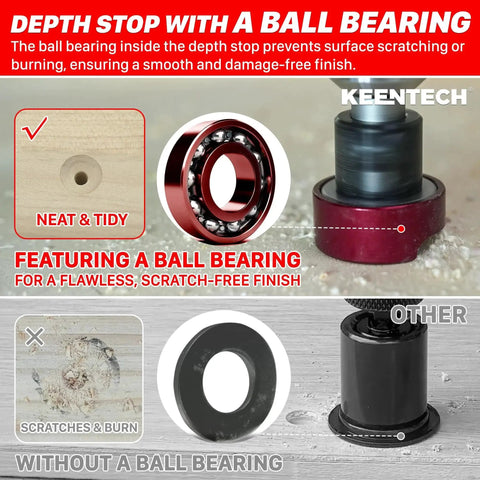 Ball bearing depth stop feature of Carbide Tipped Countersink Drill Bit With Depth Stop 82 Degree 3/8 Inch Diameter KEENTECH.