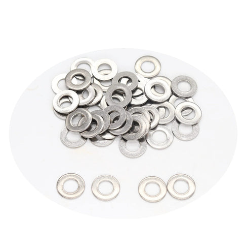 Flat washer set, 100pcs, 3/16 in ID x 1/2 in OD, 1.0 mm thick, 304 stainless steel, plain finish