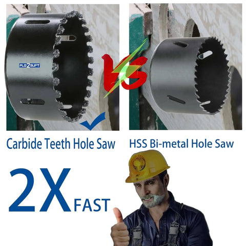 Comparison of carbide grit hole saw and HSS bi-metal hole saw highlighting 4-1/8 Inch Carbide Grit Hole Saw Cutter advantages
