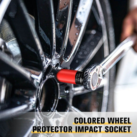21mm One Half Inch Drive Wheel Protector Impact Socket Set Non Marring Lug Nut Thin Wall Deep Sockets in use on wheel
