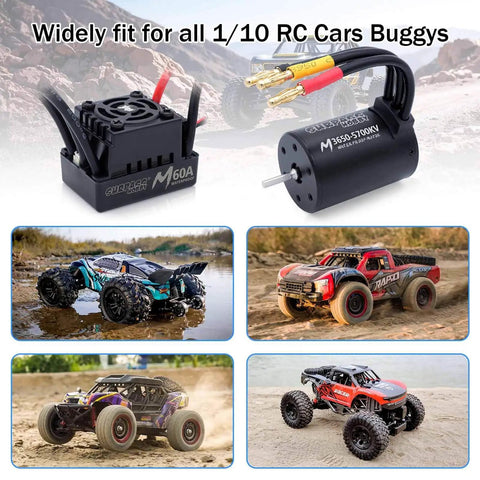 Beefy 1/10 RC Brushless Motor ESC Combo Waterproof 5700KV M3650 Motor 60A ESC for 1/10 Scale RC Cars Off Road with Aluminum Heat Sink