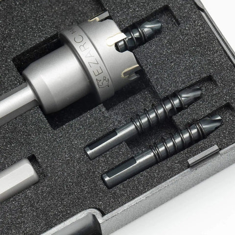 Carbide Tipped Hole Saw Kit, 3 Piece Set With Pilot Drill Bit For Hard Metals Like Stainless Steel Iron Aluminum And Alloys