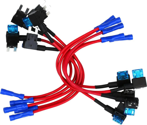 10 Pack 12V Car Add A Circuit Fuse Tap Adapter Kit with 15 Amp Fuses and 16 Gauge Red Wire, Heavy Duty Blade Fuse Holders