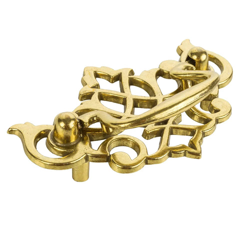 Chippendale Style Satin Brass Drawer Bail Pull For Antique Cabinets And Furniture Reproductions, ornate front view
