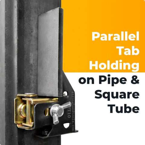Adjustable Magnetic Tab Holder For Tack Welding With Vertical And Horizontal Tab Positioning Magnetic V Pads Adapt For Round Flat And Angled Metal Surfaces 18 Lbs Pull Force Patented Design For Fast Hands Free Alignment And Pro Grade Fab Shop Ready MFT10 used for parallel tab holding on pipe and square tube.
