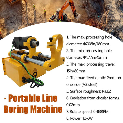 Onsite Portable Line Boring And Welder Machine That Is A Real Workhorse With Auto Rotary Inner Boring, yellow construction site.