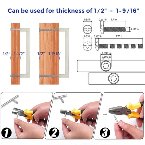 Ten Pack Six And A Quarter Inch Square Kitchen Cabinet Handles In Satin Nickel Finish with installation guide and tools shown