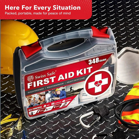 Durable 2 In 1 First Aid Kit For Car Travel Home And Business With 348 Pieces In A Heavy Duty Hard Case Plus Bonus Mini Kit FSA HSA Eligible