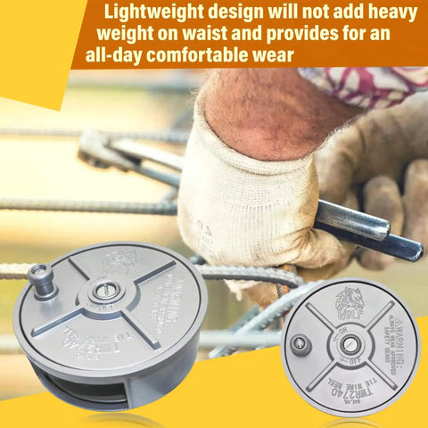 6.25 Inch Aluminum Tie Wire Reel Coil Holder Wheel with belt loops on display