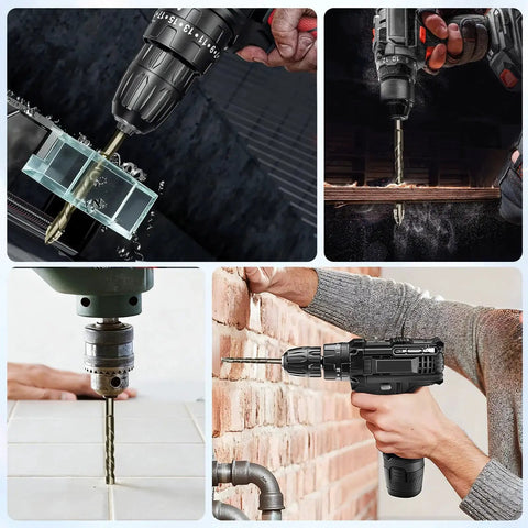 Five Piece Pro Grade Four Flute Eccentric Drill Bit Set for tile, glass, ceramic, brick, metal, plastic, wood, and concrete use.