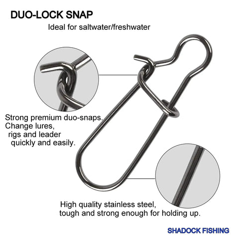 Duo Lock Snaps Fishing Kit, 100 Count Per Size, Includes Sizes 0 Through 8 From 26Lb To 220Lb Test, stainless steel snaps