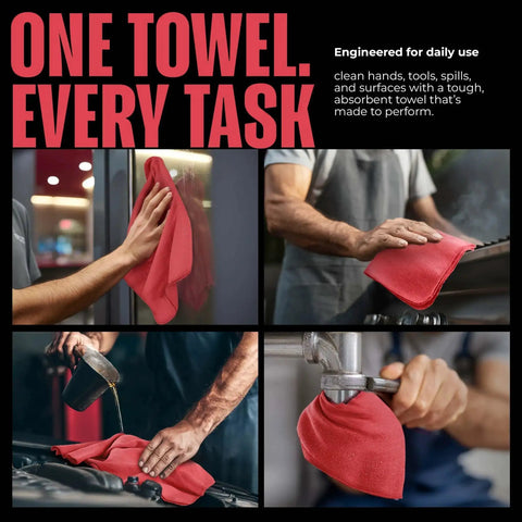 Cotton Shop Towels 12x14 Inch 100 Pack Ultra Absorbent Reusable Rags For Auto Garage Bar And Home Cleaning Durable Multipurpose Red