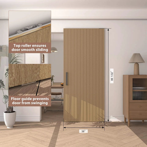 Concealed Sliding Barn Door With Soft Close Hardware Kit, 38 In By 86 In Light Brown Hidden Door For 30 To 34 In Openings