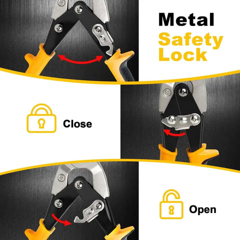 10 Inch Tin Snips For Sheet Metal Cutting Built Tough Heavy Duty Cutter Shears Straight Cut Chrome Vanadium Steel CRV with safety lock mechanism