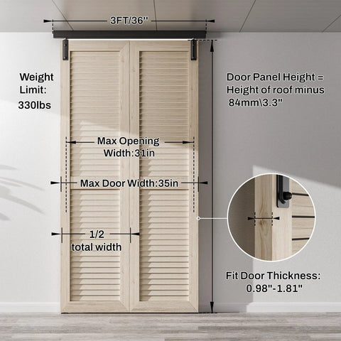 36 Inch Ceiling Mount Box Rail Hardware For Bifold Sliding Barn Doors Heavy Duty Aluminum Alloy Track Kit shown installed