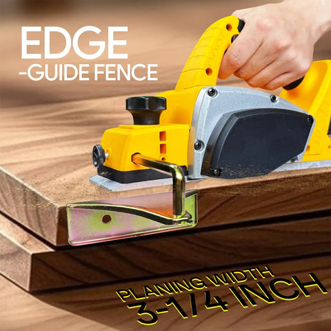 Cordless handheld planer powered by a 20V Max battery delivers 82 mm wide cuts trimming wooden edge with guide fence