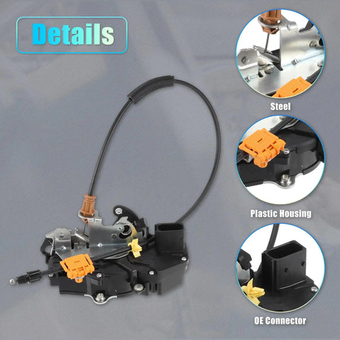 Replacement Front Left Driver Side Power Door Lock Actuator Motor With Cable For Chevy Silverado 1500 2500 3500 2010 To 2013 and GMC Sierra Suburban 2010 To 2014 Door Latch Actuator OE Number 22862026 product details including steel, plastic housing, and OE connector.