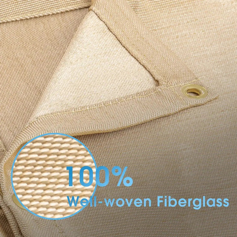 Close-up of Heavy Duty Fiberglass Welding Blanket 2 Pack 4x6Ft Fireproof Insulation Mat with grommet detail, 0.31 inch thick.