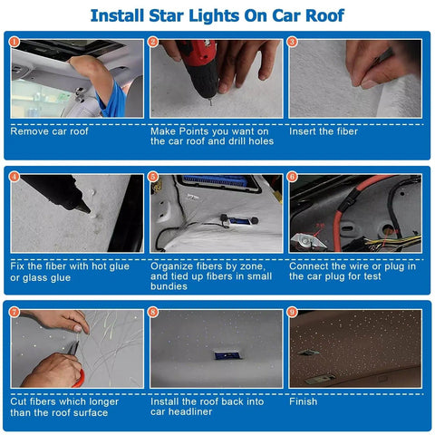 Installation steps for Mini 6W Starlight Headliner Kit With Twinkle And Sound Activated Fiber Optic Lights for car roof