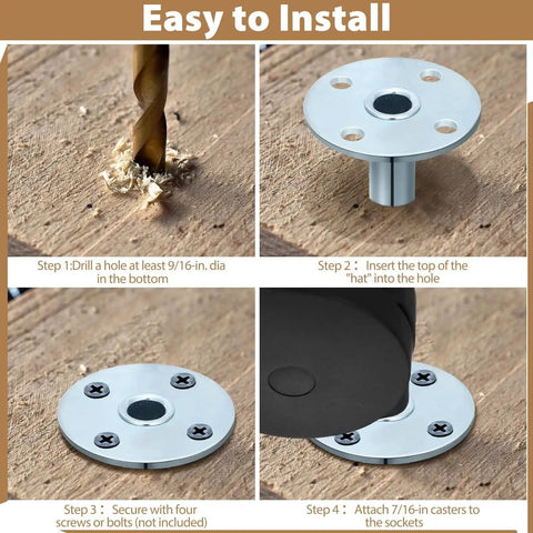 Four pieces broad brimmed hat caster sockets for 7/16 inch caster stem stainless steel sleeve inserts installation steps