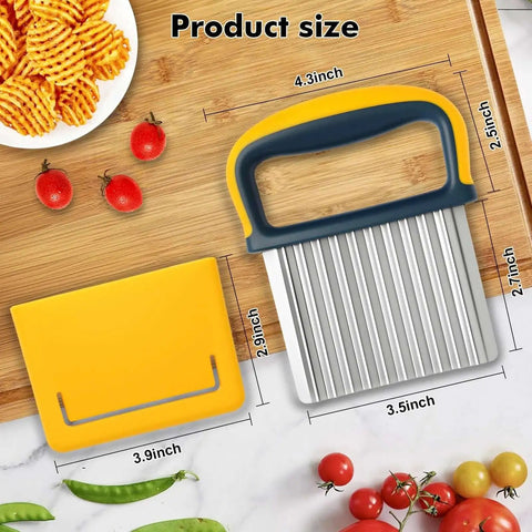 Crinkle Cutter Set For French Fries And Veggies 2 Pack Premium Stainless Steel Potato Slicer With Safe Blade Cover Easy Grip