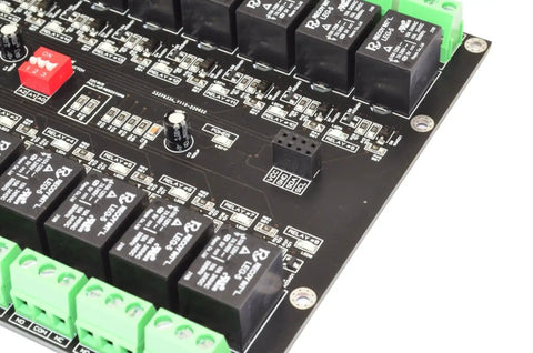 16 Channel I2C Relay Board With PCF8575 Expander For Arduino Raspberry Pi ESP32, showing relays and connectors in close-up view