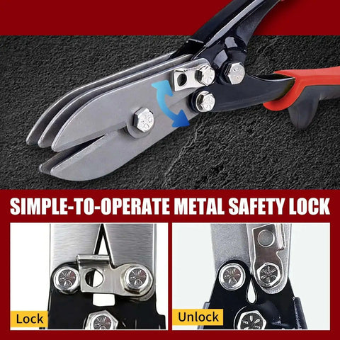 Sheet Metal Tools Set For DIY And Home Projects With Ten And A Half Inch Five Blade Crimper and three piece hand seamers, showing metal lock.