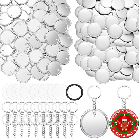 100 Sets Button Maker Kit 58mm 2.25 Inch Includes 100 Metal Shells 100 Films 100 Back Covers 100 Keychains and 1 Ring for DIY Makers