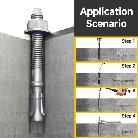 Installation process of 1/4 X 1-3/4 Inch Wedge Anchors, 10 Pcs, 304 Stainless Steel Heavy Duty Masonry Anchors For Brick Concrete And Cement.