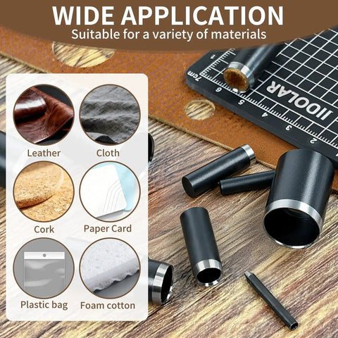 Pro Grade Leather Circle Cutter Tool Set 13 Piece Circle Punch Kit With Diameters From 3mm To 25mm for wide application on various materials.