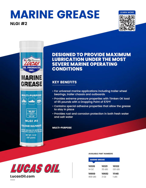 Lucas Oil Marine Grease aerosol can, 14 oz, blue label, multi-purpose, NLGI #2.