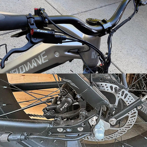 Bucklos Zoom HB876E e-bike hydraulic disc brake set; aluminum lever, left-front 1100mm hose and right-rear 1850mm hose.