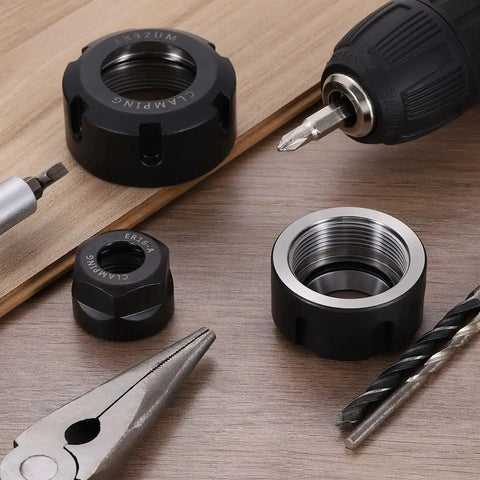 Four Piece ER32UM M40 Collet Clamping Nuts For CNC Milling Lathe Chuck Holder Replacement Cast Steel Nut Set, with tools